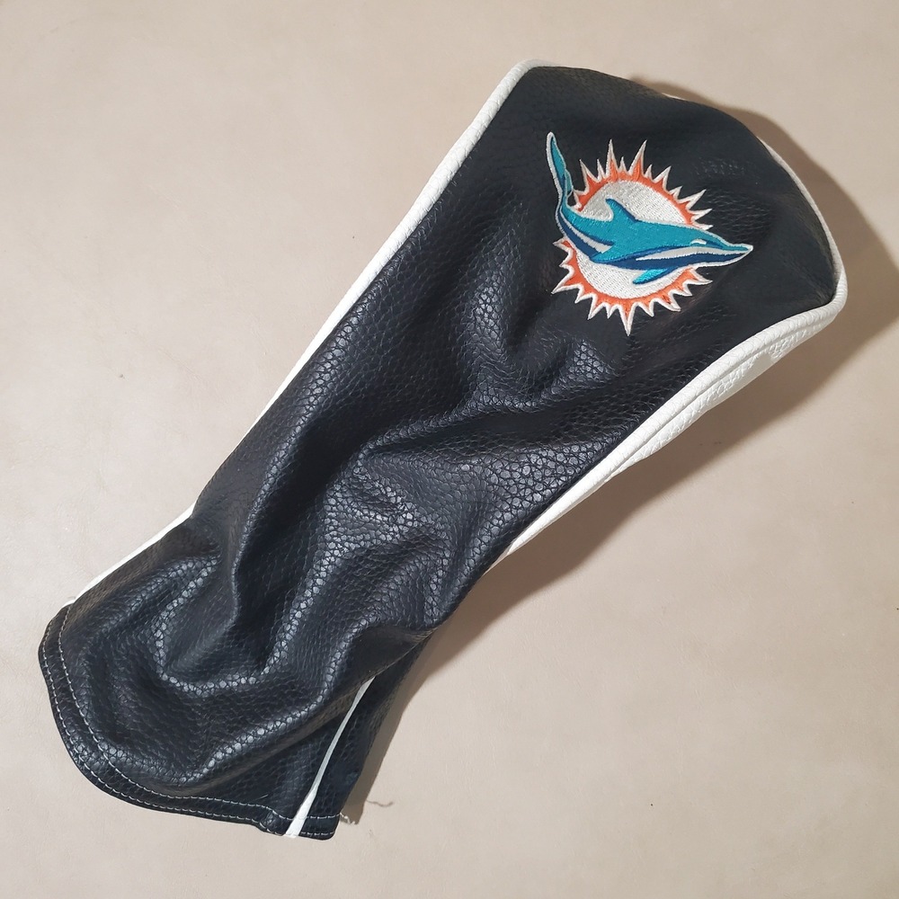 Team Effort Miami Dolphins NFL Golf Club Headcover Black White Faux Leather